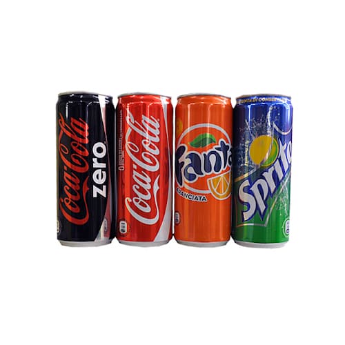 Bibite in lattina, Coca Cola, Fanta, Sprite